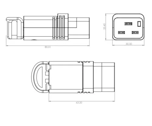 IEC-LOCK Enchufe IEC60320-C19 con mecanismo de bloqueo, conector montable